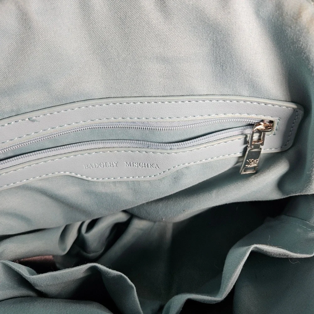 Badgley Mischka Blue Quilted Dome Satchel‎ Crossbody Studded Handbag Vegan